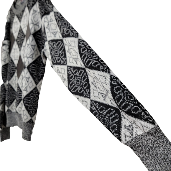 Vintage Argyle Patchwork Black White Long Sleeve Knit Pullover Men's Size Medium - Picture 3 of 8